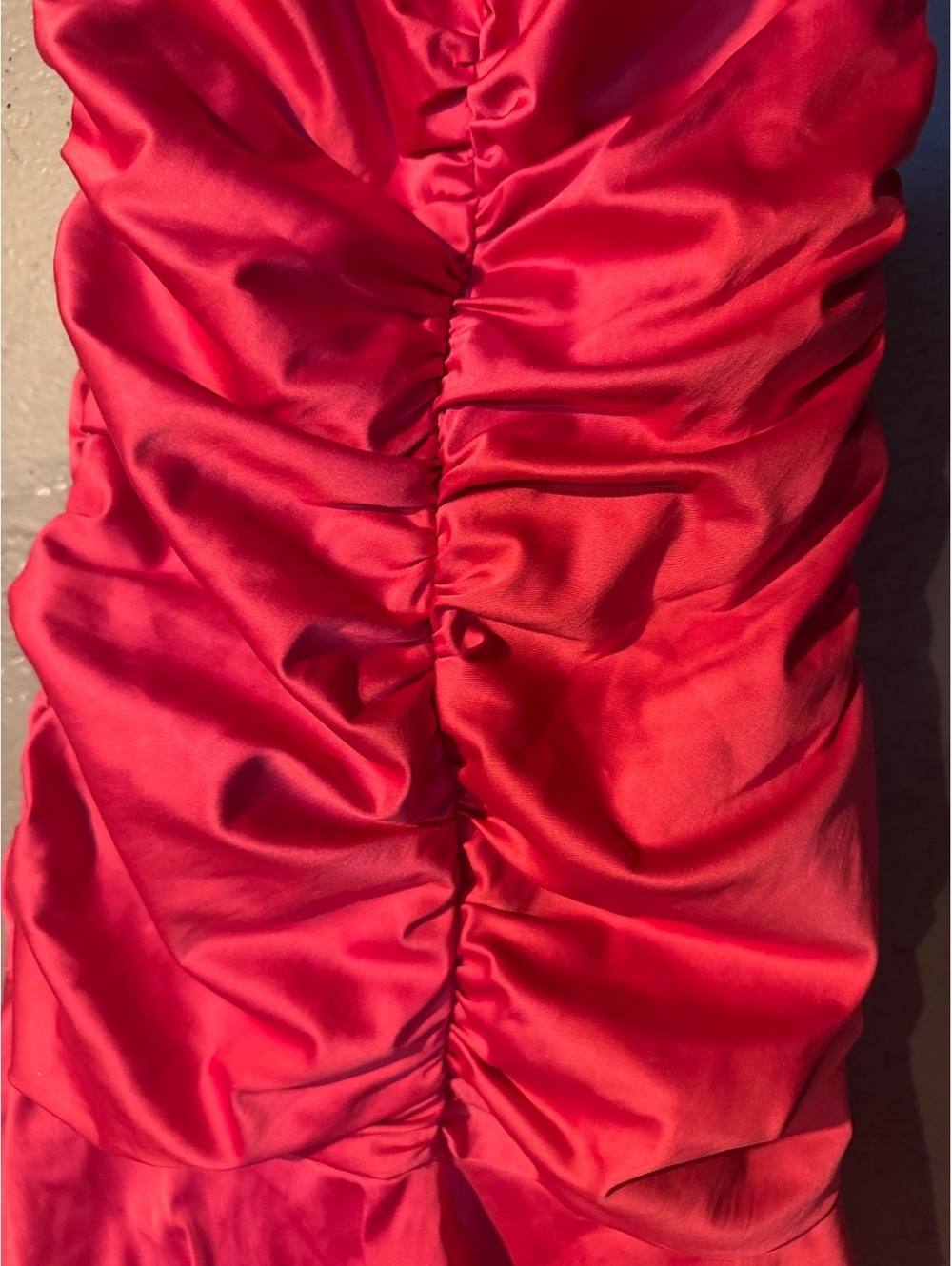 Royalty Red Satin Ruched Ruffle Dress Size 3 - Picture 2 of 4